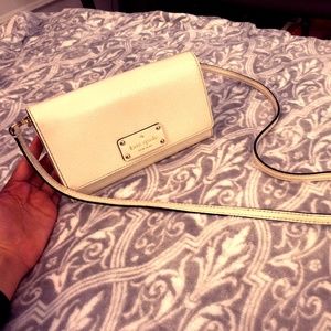 kate spade crossbody, white/cream with pink inside